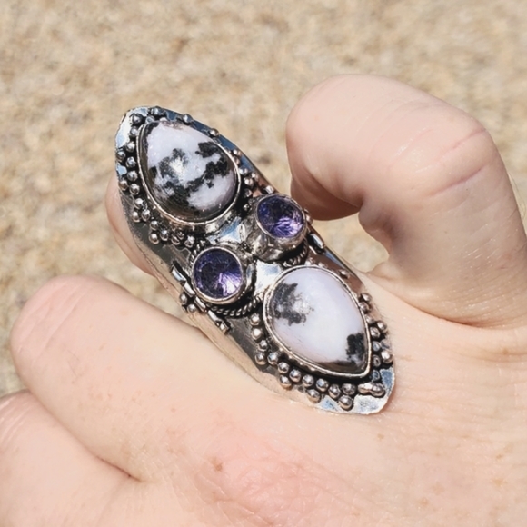 New Zebra Jasper and Amethyst 925 Silver Statement Ring. - Picture 6 of 16